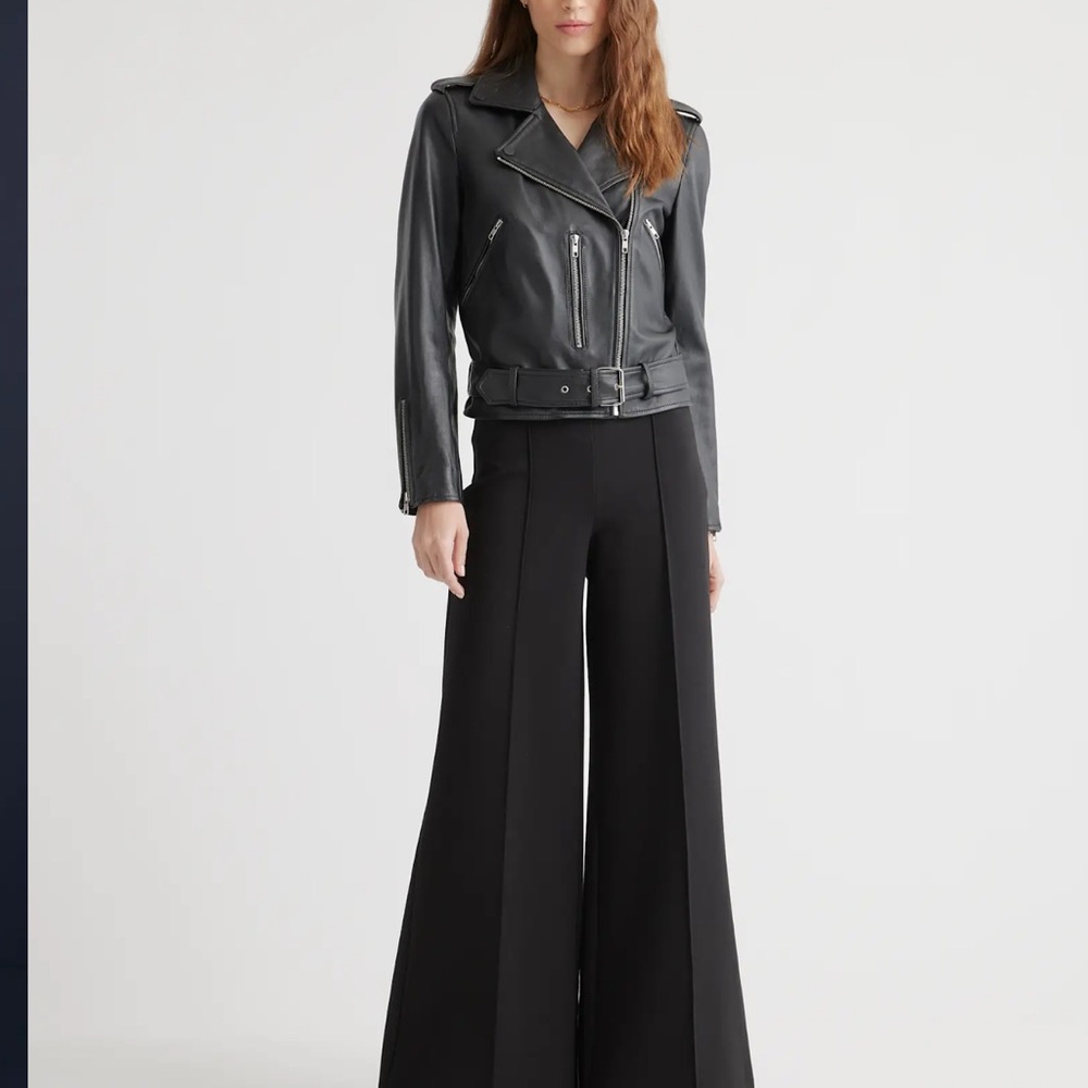 Quince Black Ultra-Stretch Ponte Super Wide Leg Pants - Size Medium